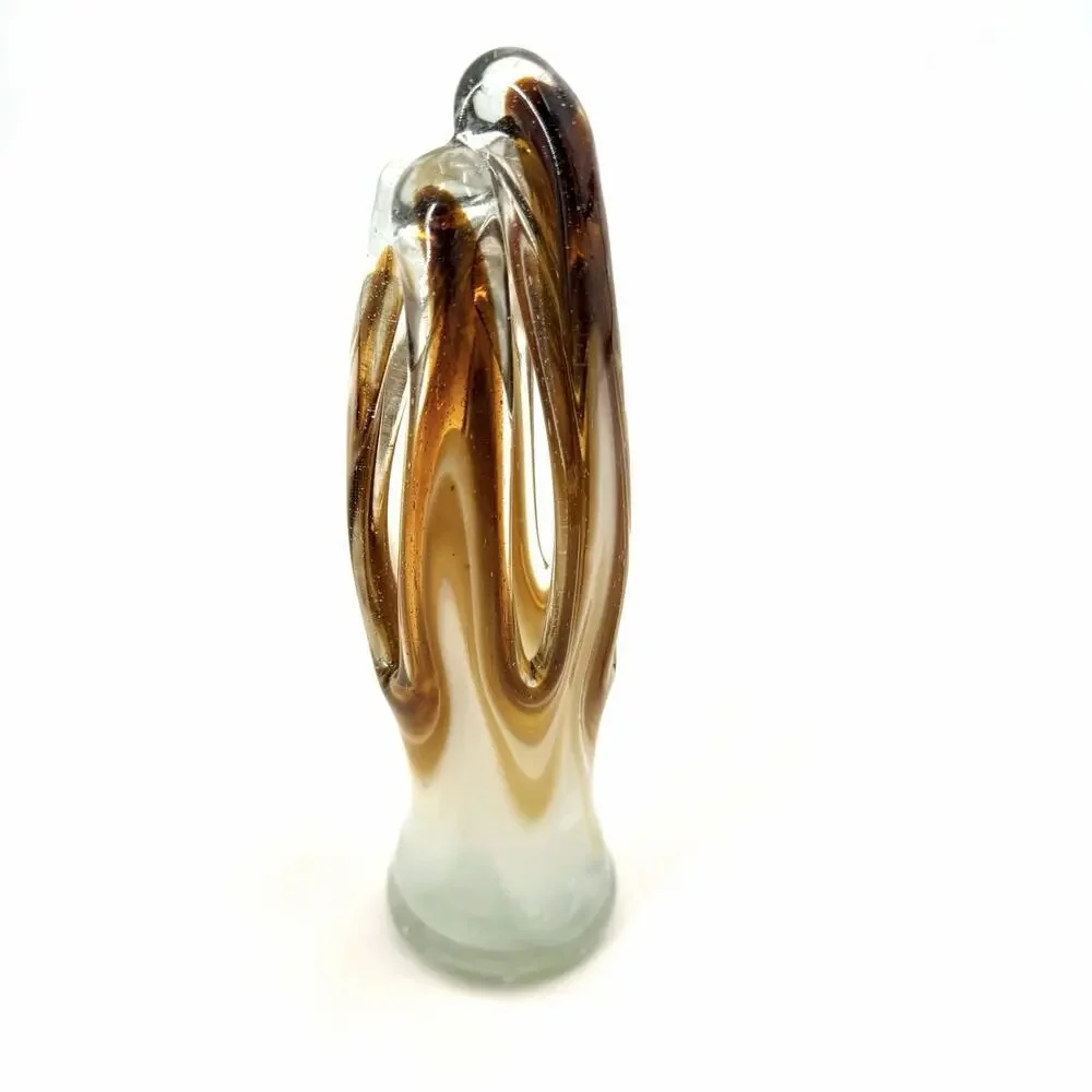 Vintage Arklahoma Vase Art Glass MCM Brown White Swirl Hand Blown Swung Swing